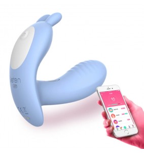 HK LETEN Baby Rabbit Series Wearable Butterfly Heating Dual Vibrator Smart APP Model (Chargeable - Blue)